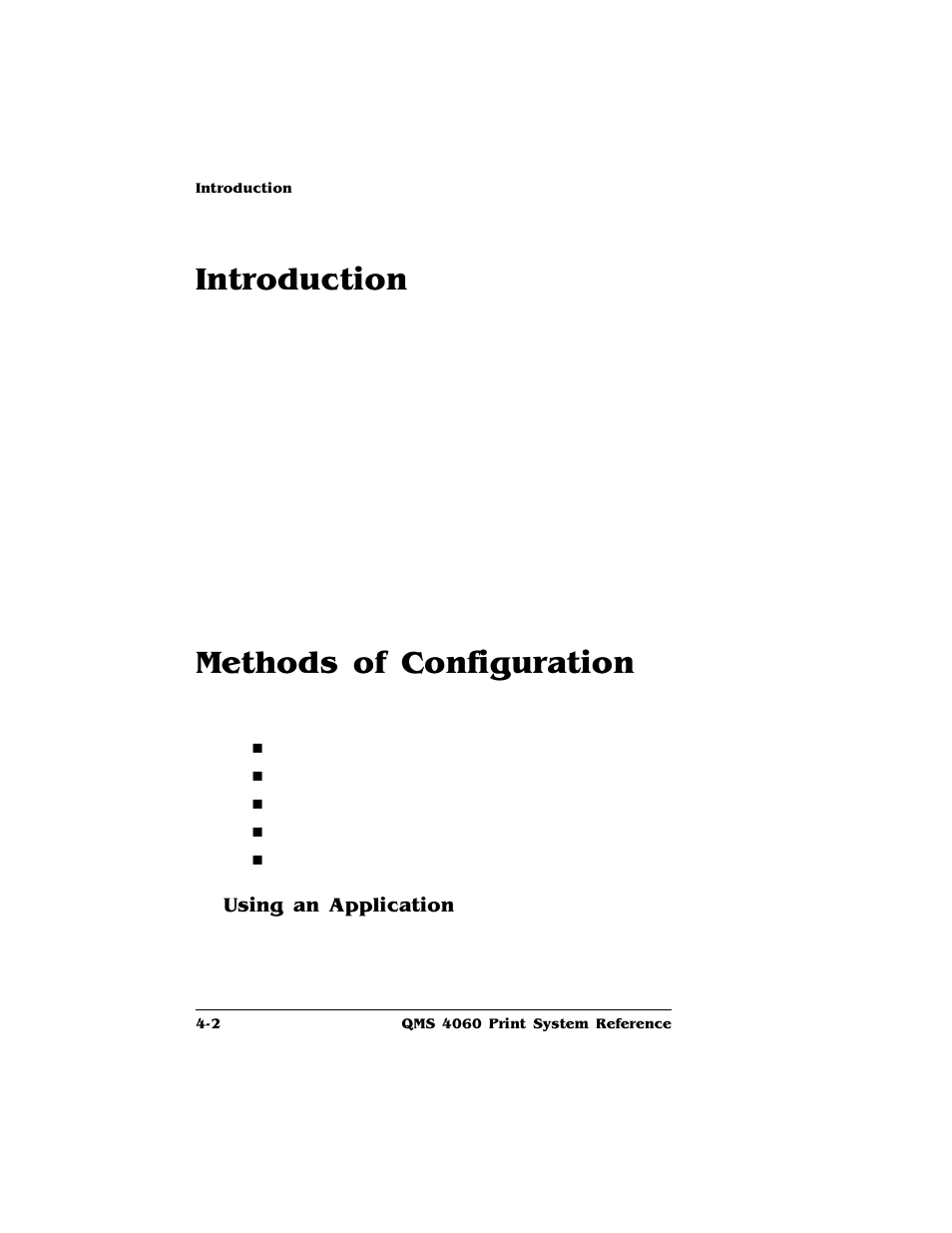 Introduction, Methods of configuration, Using an application | Introduction -2, Methods of configuration -2, Using an application 4-2 | HP QMS 4060 User Manual | Page 36 / 232
