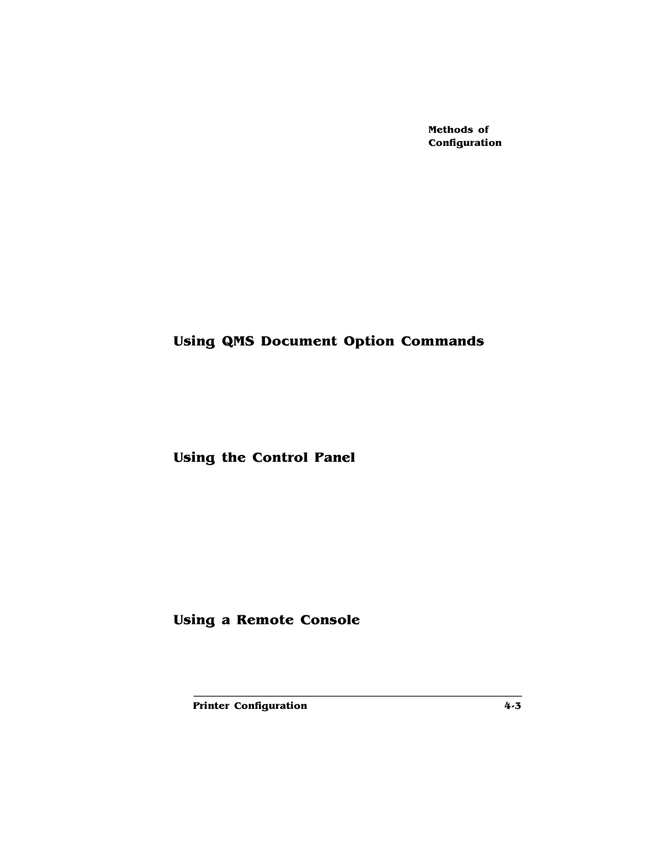 Using qms document option commands, Using the control panel, Using a remote console | HP QMS 4060 User Manual | Page 37 / 232