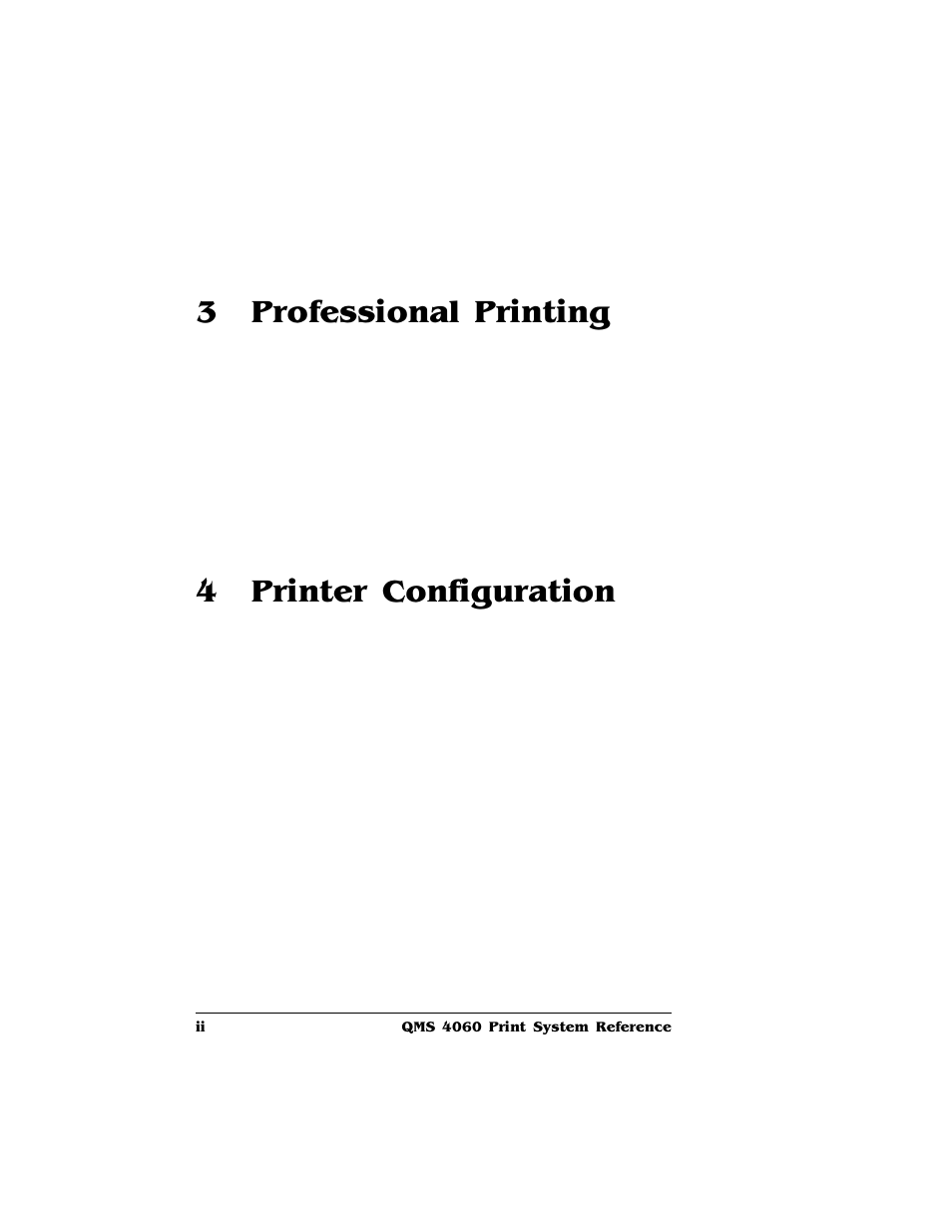3 professional printing, 4 printer configuration | HP QMS 4060 User Manual | Page 4 / 232