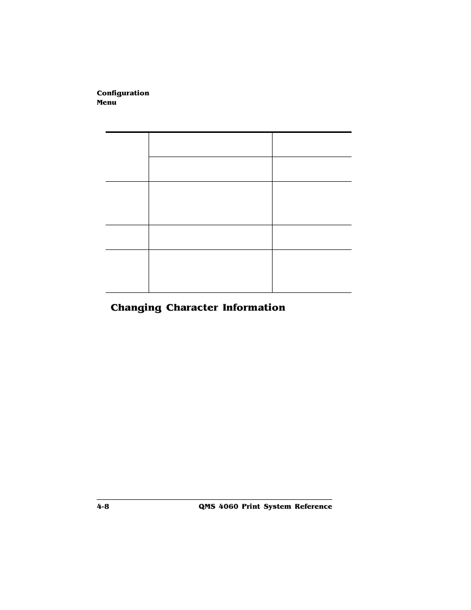 Changing character information, Changing character information 4-8 | HP QMS 4060 User Manual | Page 42 / 232