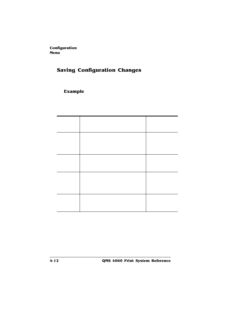 Saving configuration changes, Example, Saving configuration changes 4-12 | HP QMS 4060 User Manual | Page 46 / 232