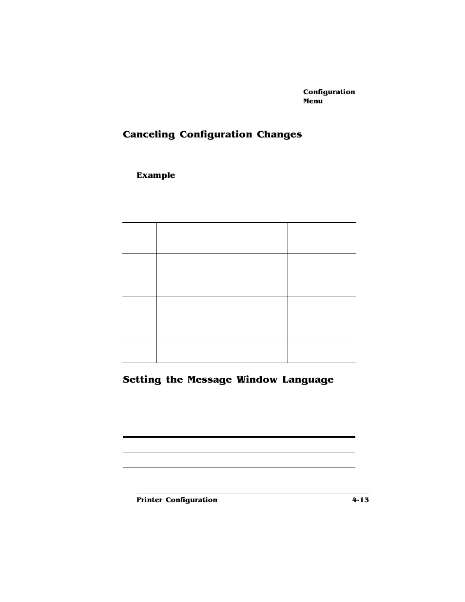 Canceling configuration changes, Example, Setting the message window language | HP QMS 4060 User Manual | Page 47 / 232