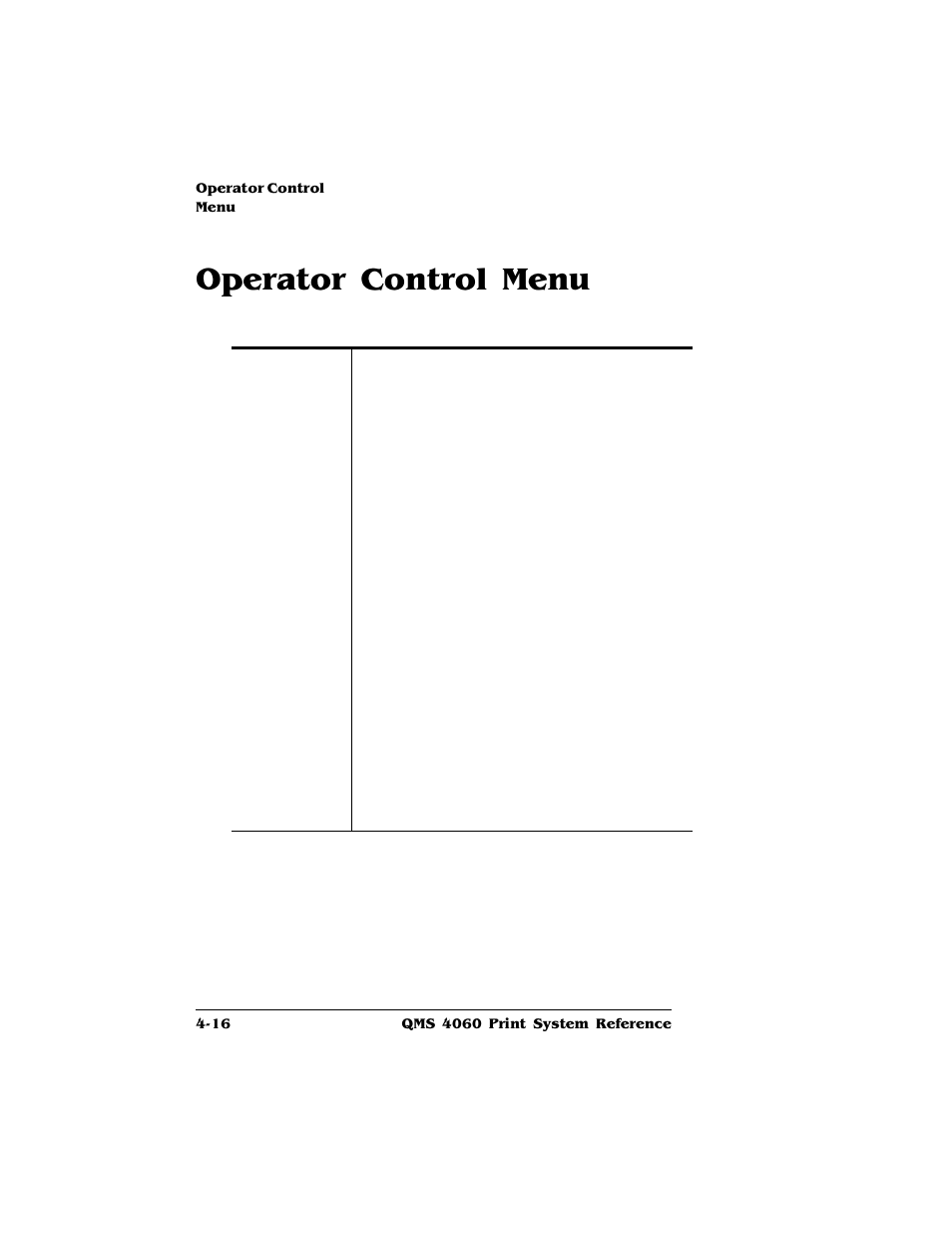 Operator control menu, Operator control menu -16 | HP QMS 4060 User Manual | Page 50 / 232