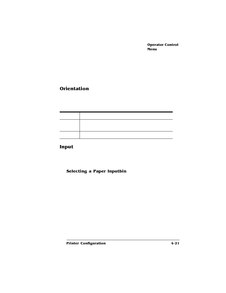 Orientation, Input, Selecting a paper inputbin | Orientation 4-21 input 4-21 | HP QMS 4060 User Manual | Page 55 / 232