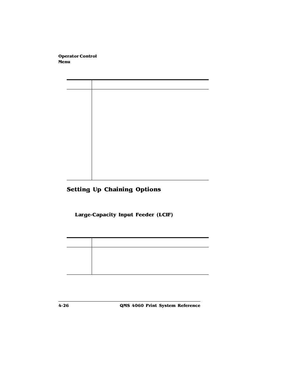 Setting up chaining options, Large-capacity input feeder (lcif), Setting up chaining options 4-26 | HP QMS 4060 User Manual | Page 60 / 232