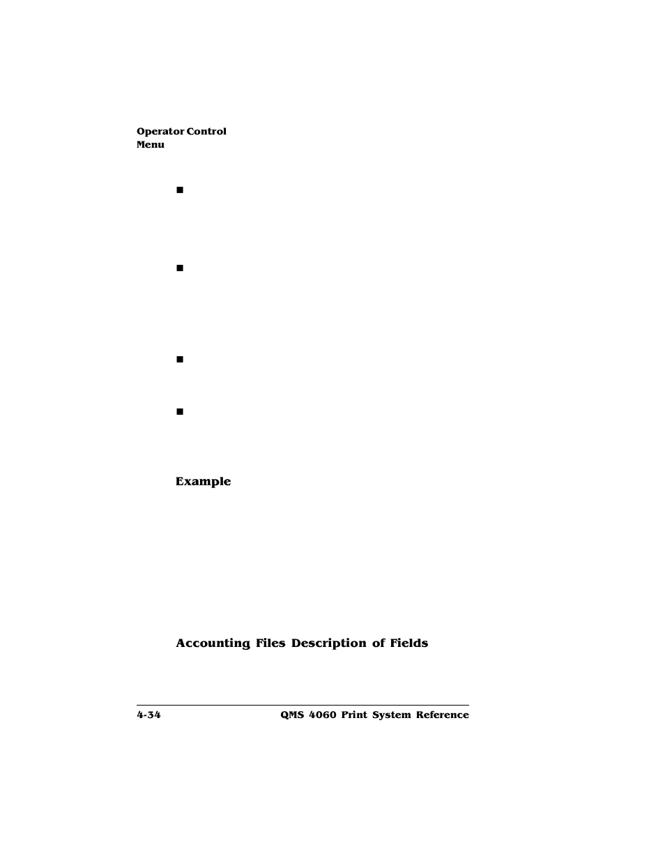 Example, Accounting files description of fields | HP QMS 4060 User Manual | Page 68 / 232