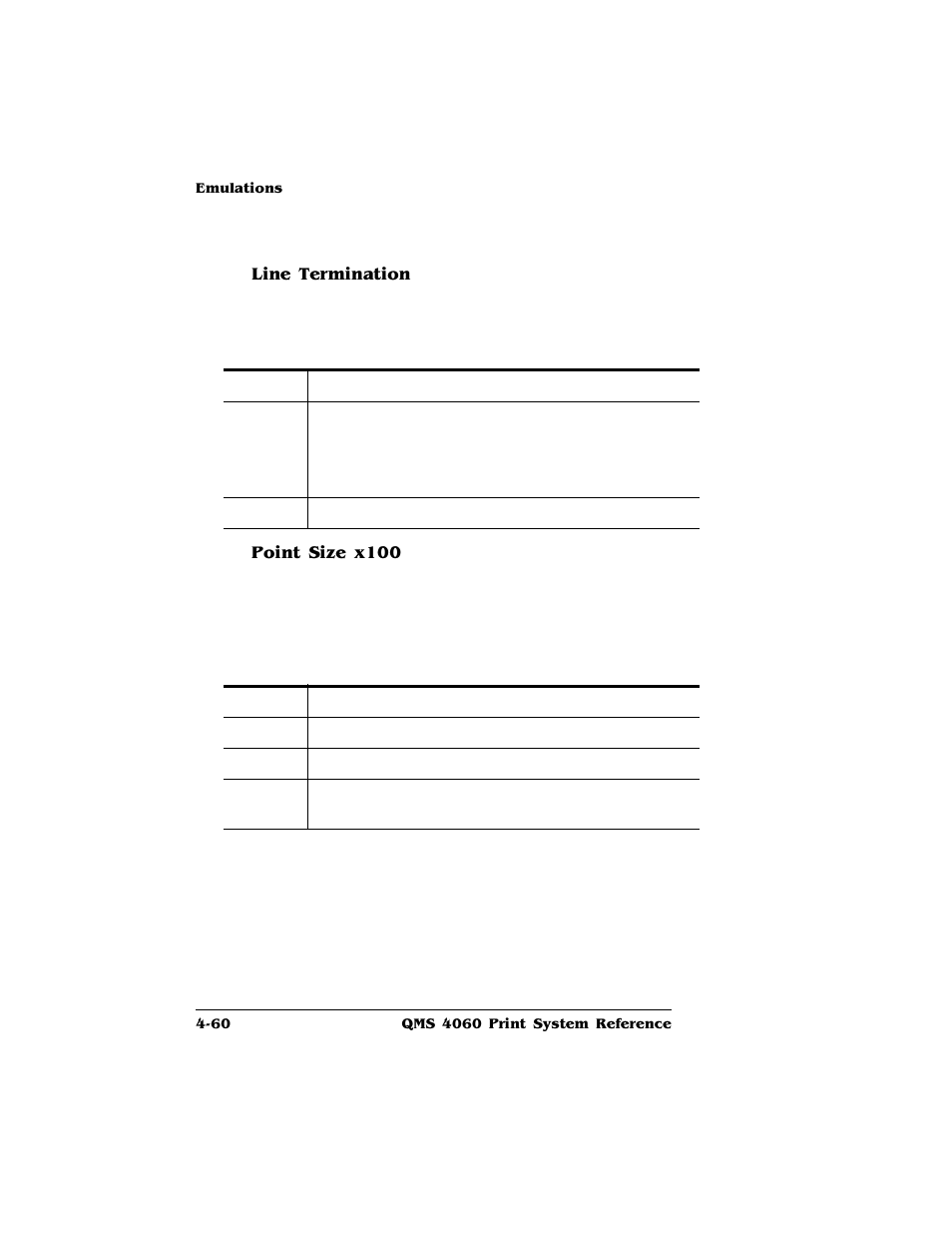 Line termination, Point size x100 | HP QMS 4060 User Manual | Page 94 / 232