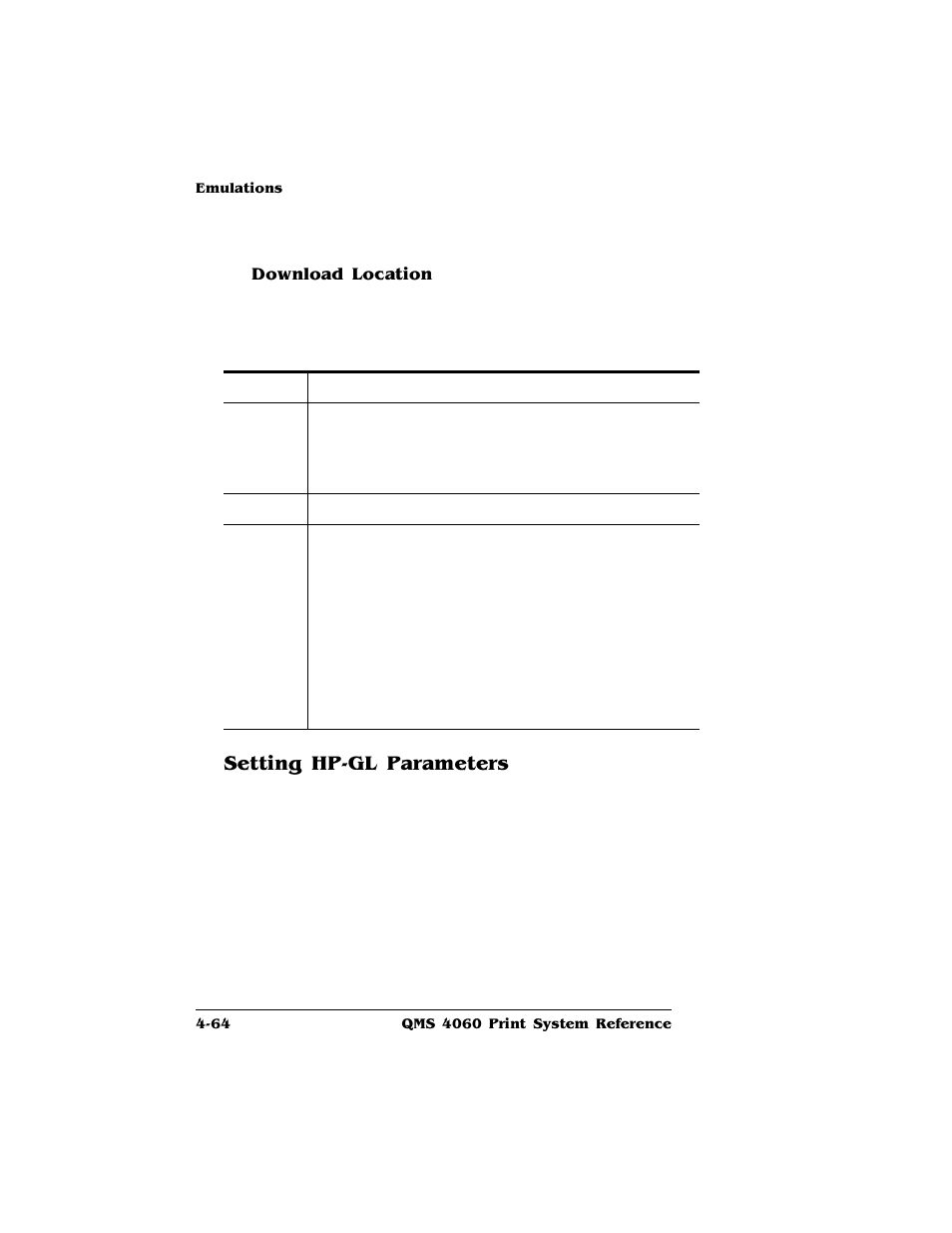 Setting hp-gl parameters, Setting hp-gl parameters 4-64 | HP QMS 4060 User Manual | Page 98 / 232