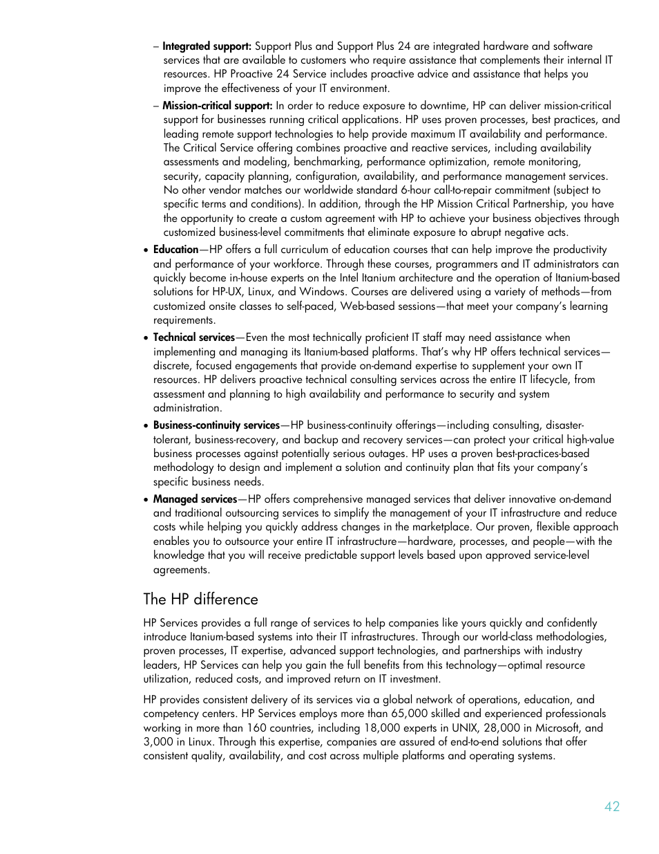 The hp difference | HP RX8620-32 User Manual | Page 42 / 43