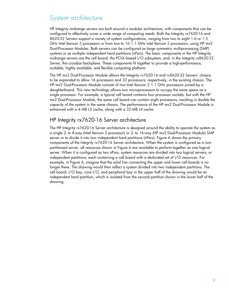 System architecture, Hp integrity rx7620-16 server architecture | HP RX8620-32 User Manual | Page 9 / 43