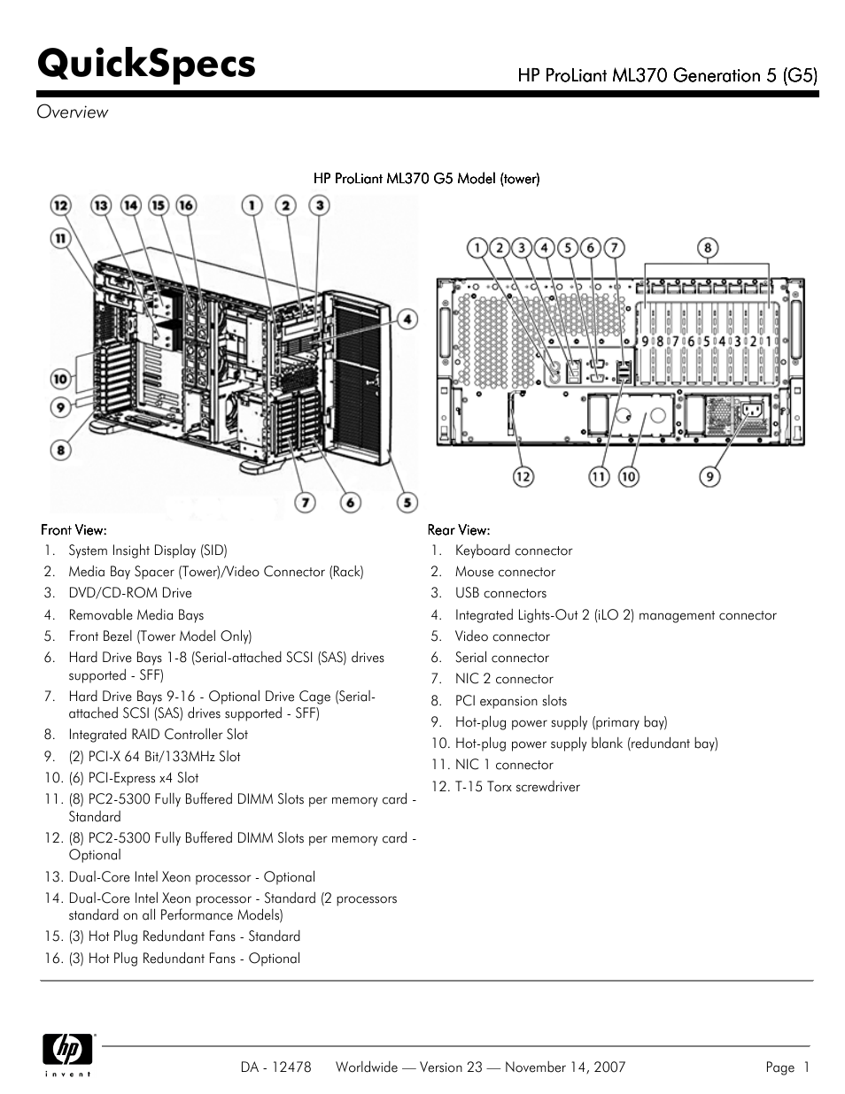 HP ProLiant ML370 G5 User Manual | 46 pages