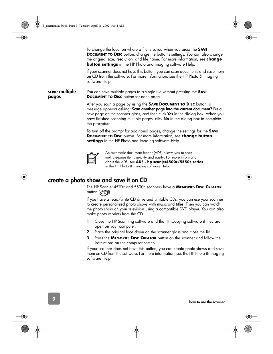 Create a photo show and save it on cd, Save multiple pages | HP 4500c User Manual | Page 14 / 26