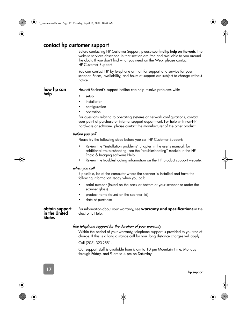 Contact hp customer support | HP 4500c User Manual | Page 22 / 26