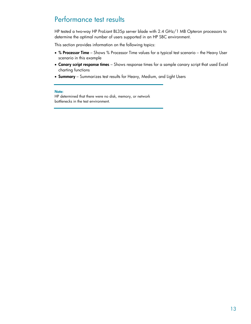 Performance test results, Provides sampl | HP BL35P User Manual | Page 13 / 22