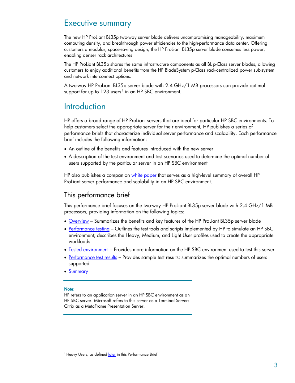 Executive summary, Introduction, This performance brief | HP BL35P User Manual | Page 3 / 22