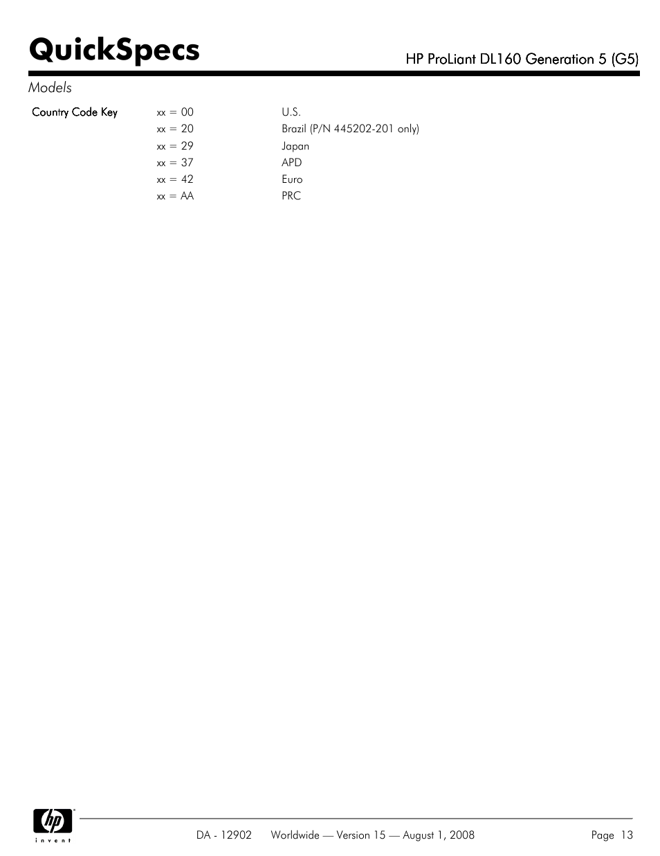 Quickspecs | HP ProLiant DL160 User Manual | Page 13 / 38