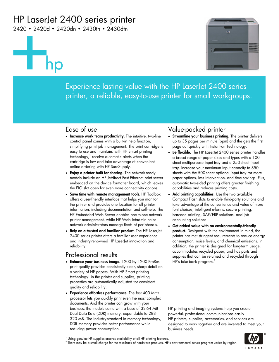 HP 2430tn User Manual | 4 pages