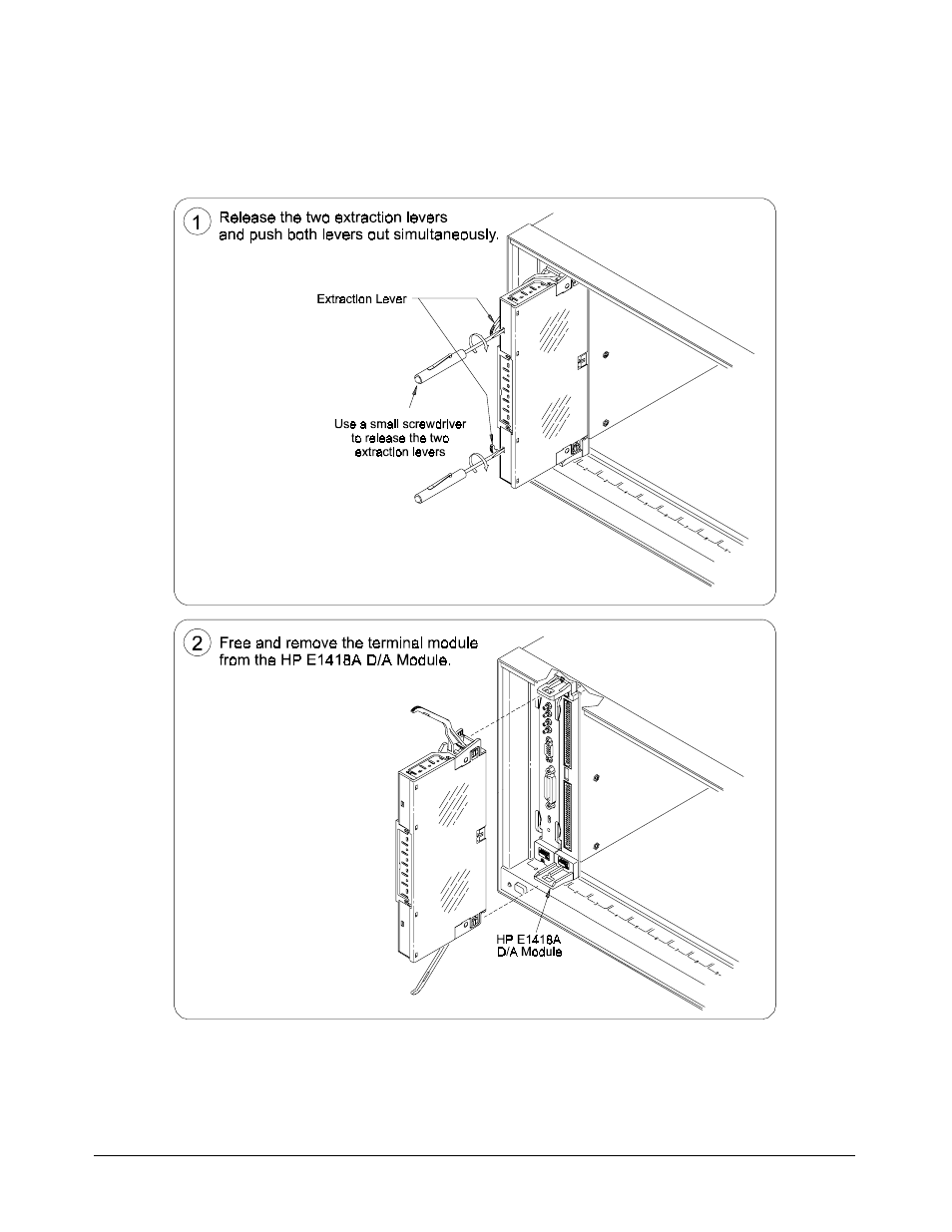 Removing the terminal module | HP E1418A User Manual | Page 27 / 189