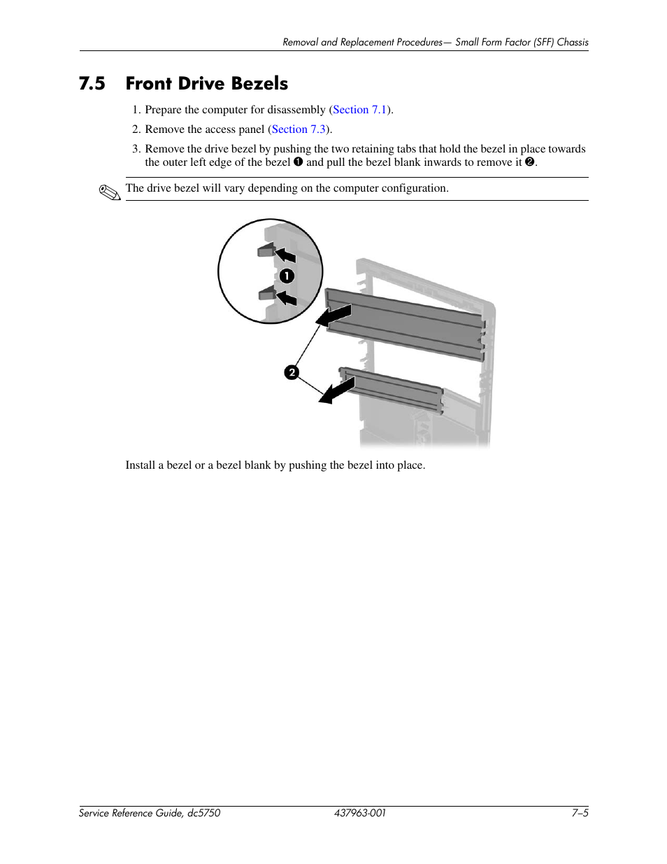 5 front drive bezels | HP COMPAQ DC5750 User Manual | Page 111 / 214