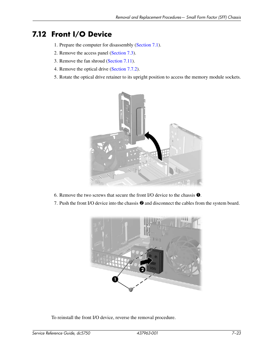 12 front i/o device | HP COMPAQ DC5750 User Manual | Page 129 / 214