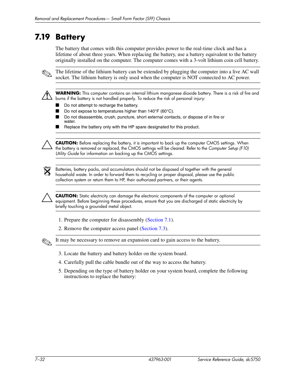 19 battery | HP COMPAQ DC5750 User Manual | Page 138 / 214