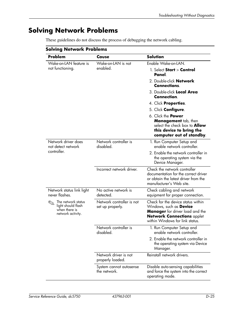 Solving network problems | HP COMPAQ DC5750 User Manual | Page 191 / 214
