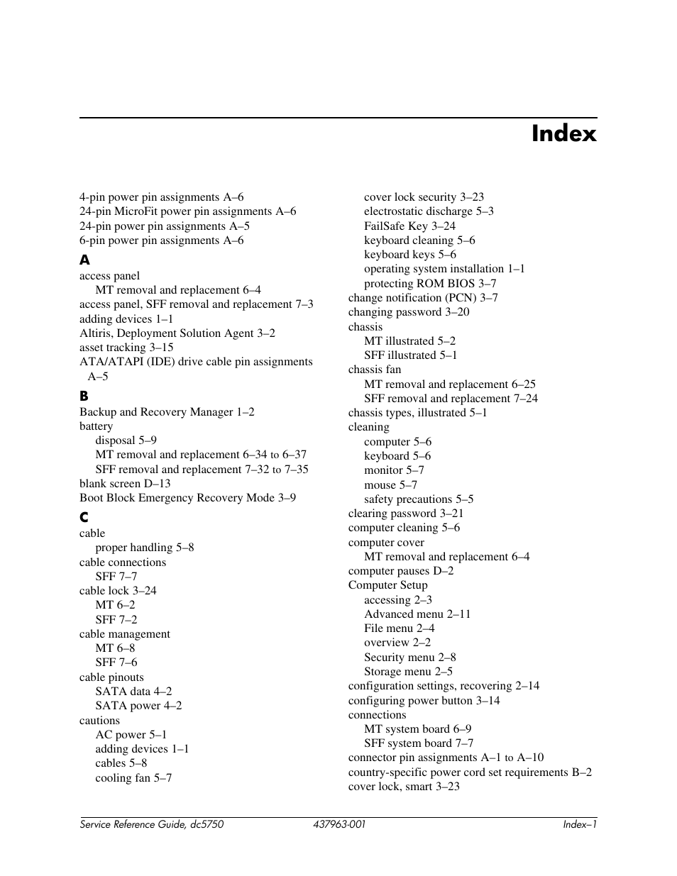 Index | HP COMPAQ DC5750 User Manual | Page 209 / 214