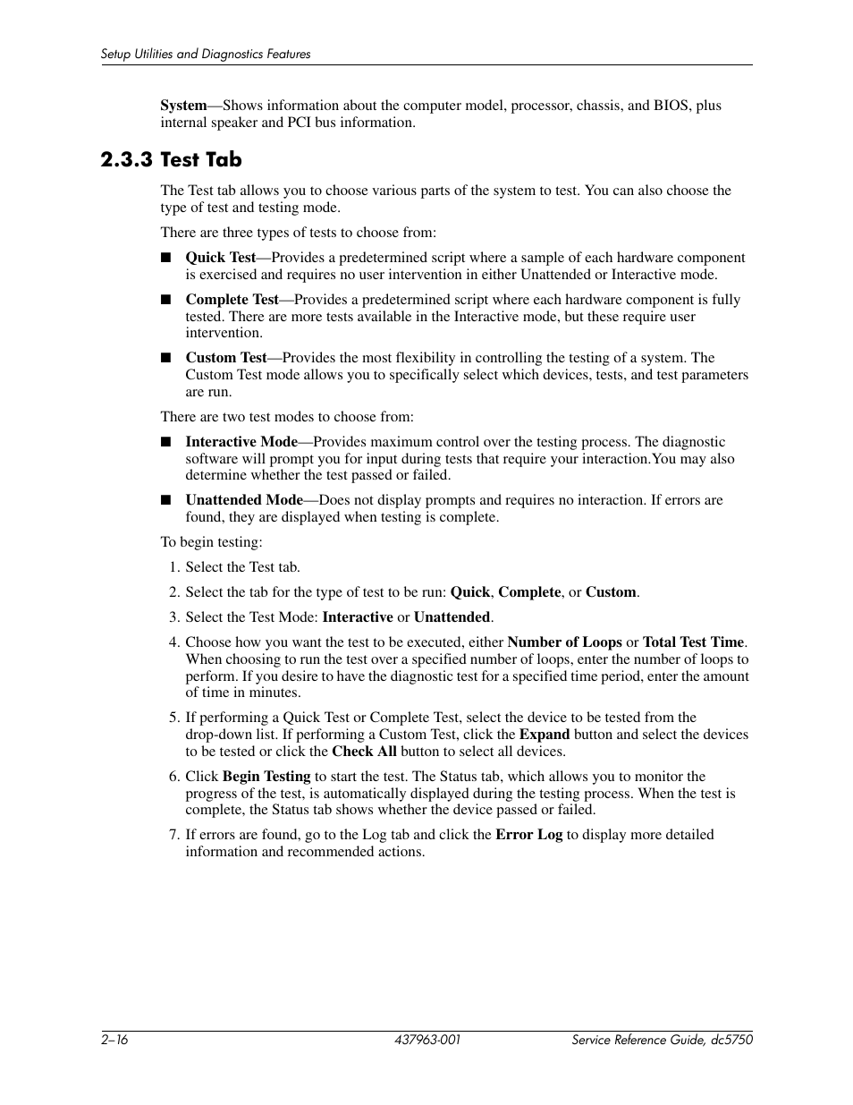 3 test tab | HP COMPAQ DC5750 User Manual | Page 26 / 214