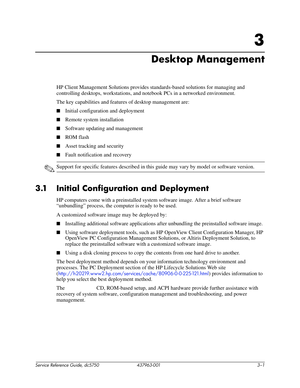 Desktop management, 1 initial configuration and deployment | HP COMPAQ DC5750 User Manual | Page 29 / 214