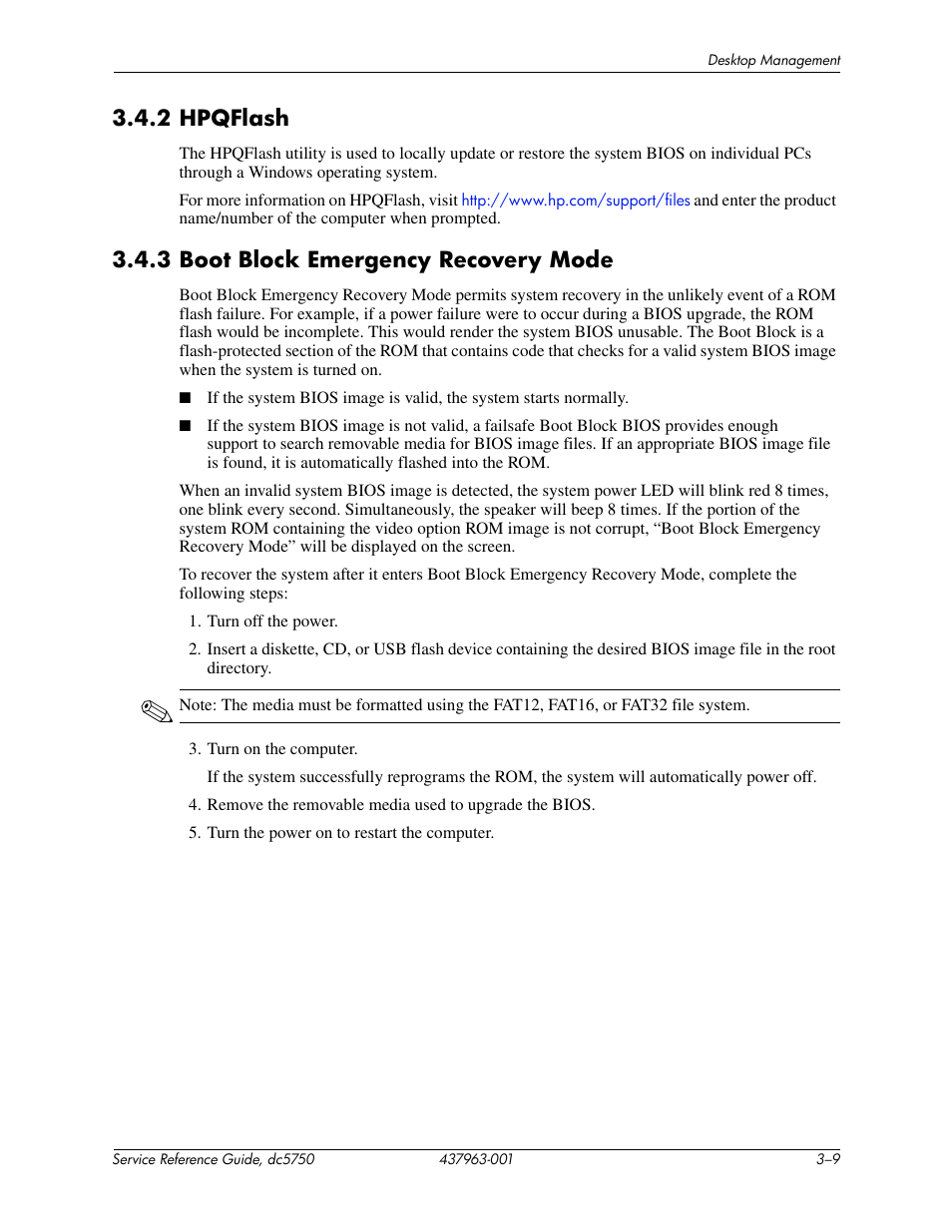 2 hpqflash, 3 boot block emergency recovery mode | HP COMPAQ DC5750 User Manual | Page 37 / 214