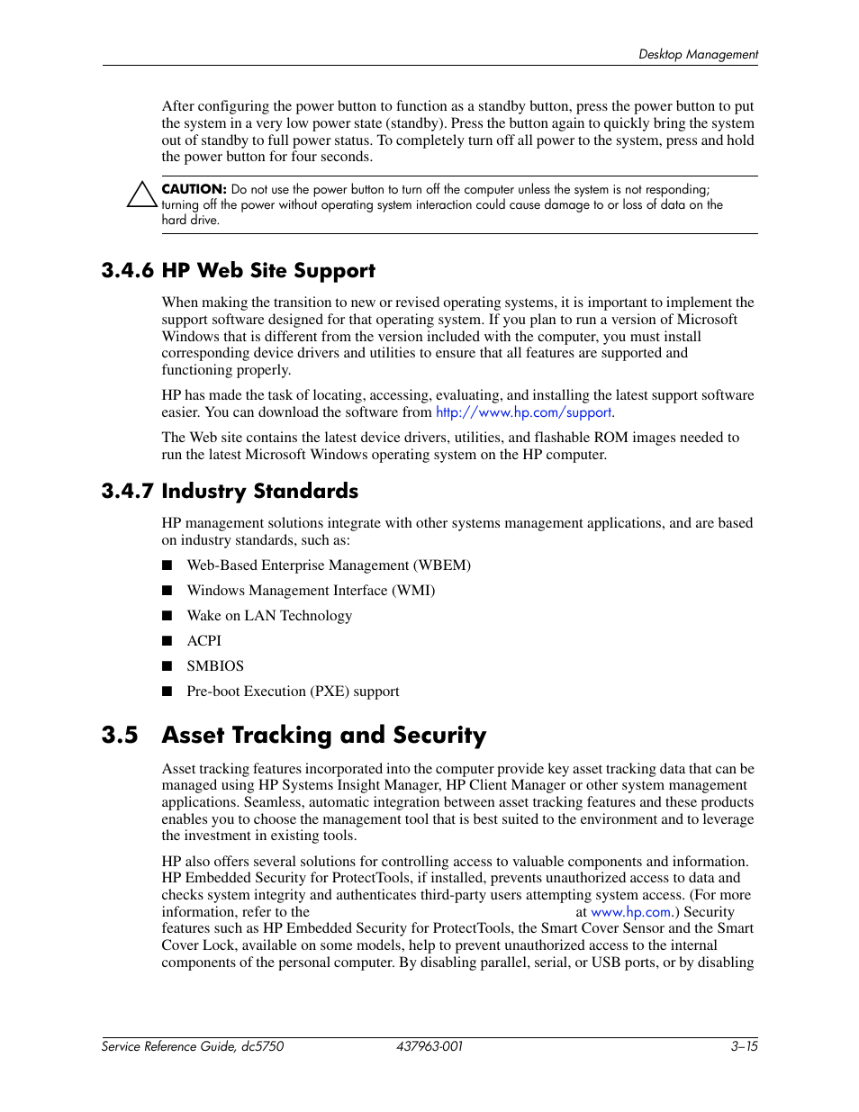 5 asset tracking and security, 6 hp web site support, 7 industry standards | HP COMPAQ DC5750 User Manual | Page 43 / 214