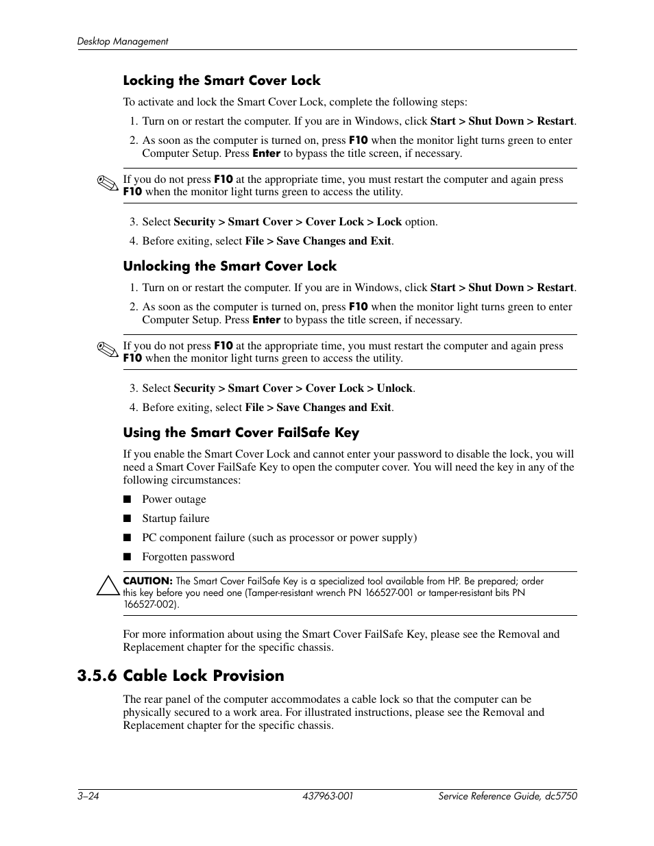 6 cable lock provision | HP COMPAQ DC5750 User Manual | Page 52 / 214