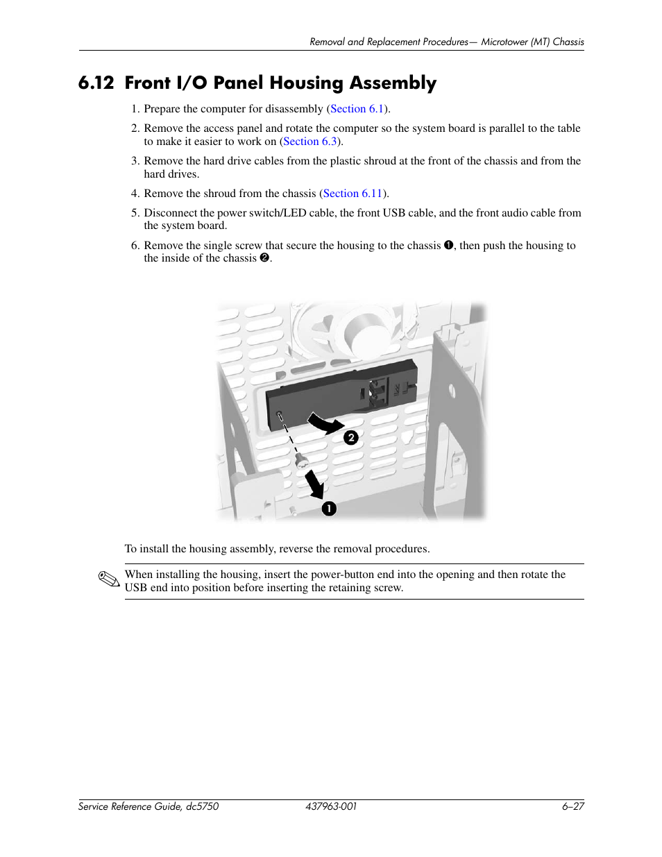 12 front i/o panel housing assembly | HP COMPAQ DC5750 User Manual | Page 95 / 214