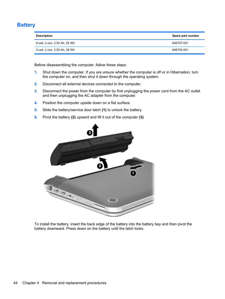 Battery | HP 110 User Manual | Page 52 / 104