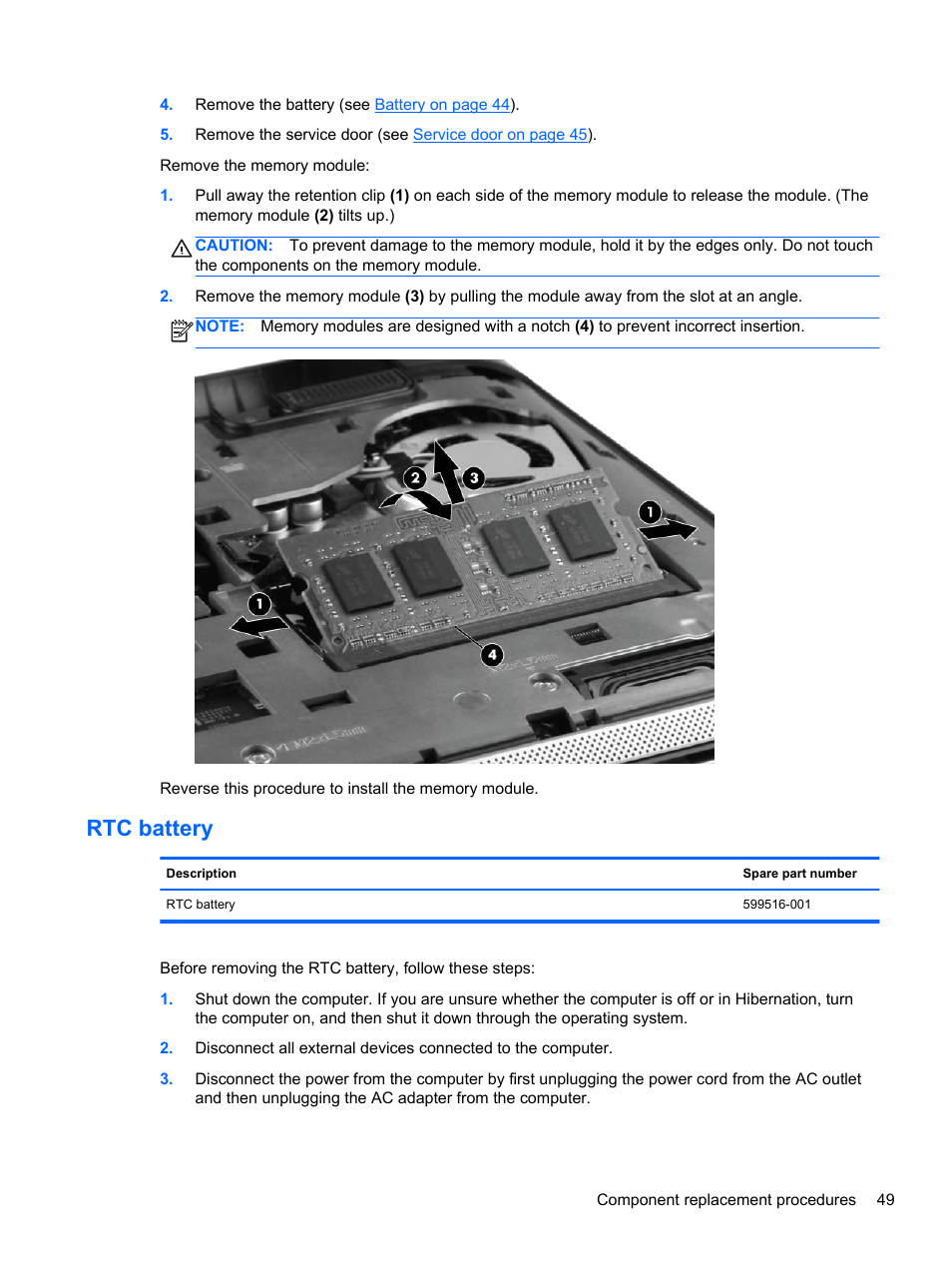 Rtc battery | HP 110 User Manual | Page 57 / 104