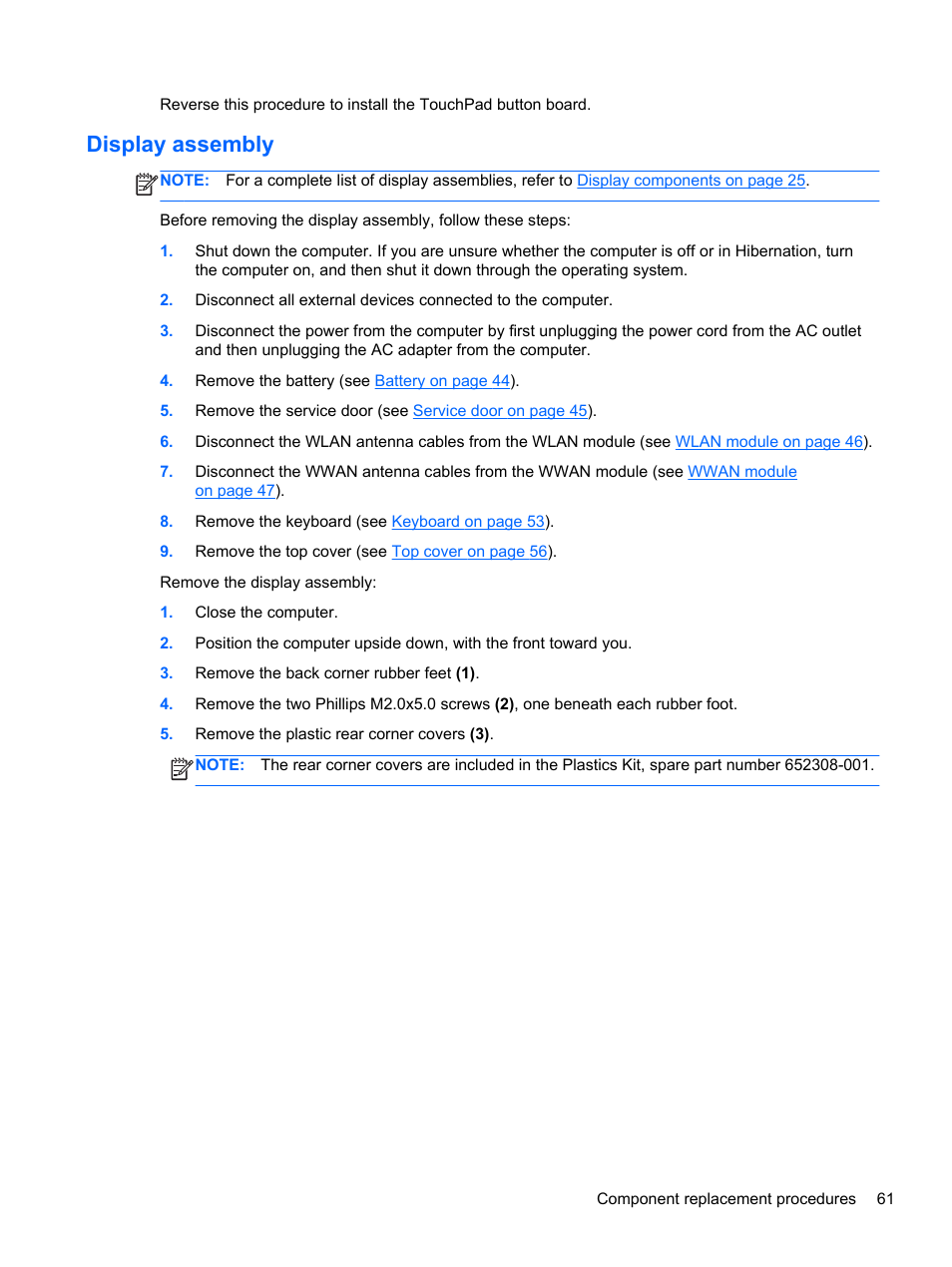 Display assembly | HP 110 User Manual | Page 69 / 104