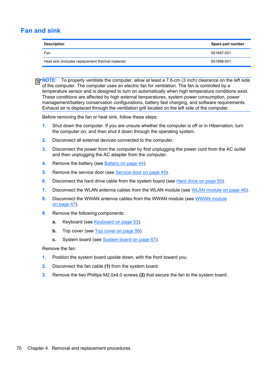 Fan and sink | HP 110 User Manual | Page 78 / 104