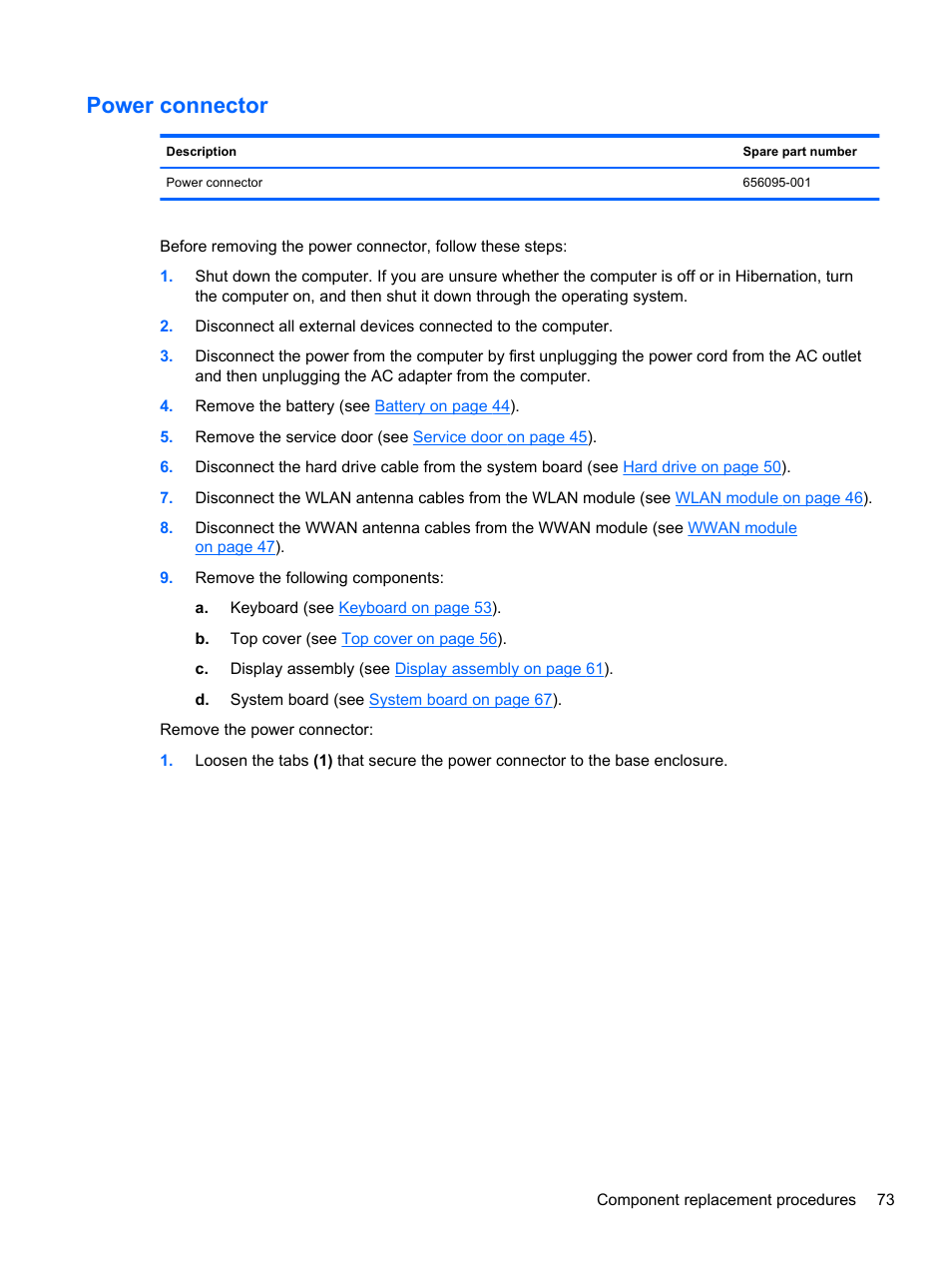 Power connector | HP 110 User Manual | Page 81 / 104