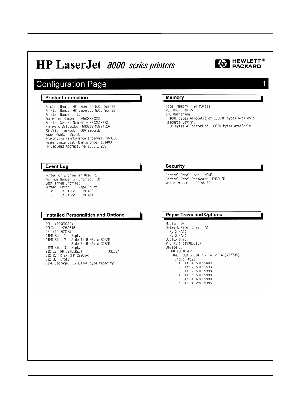 Appendix g – printer selftest pages | HP TOWERFEED 8100 User Manual | Page 29 / 36