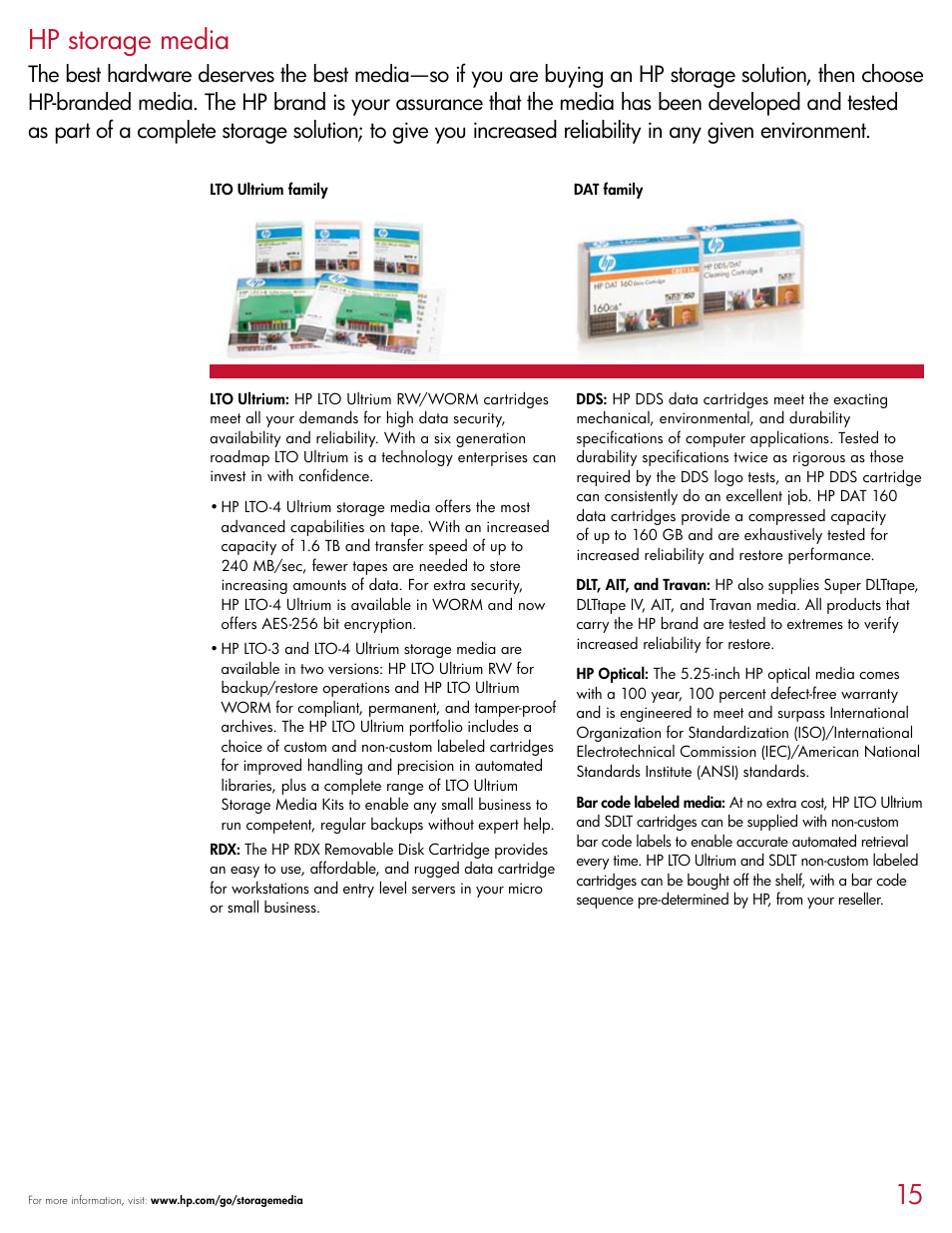 15 hp storage media | HP D2D120 User Manual | Page 15 / 20