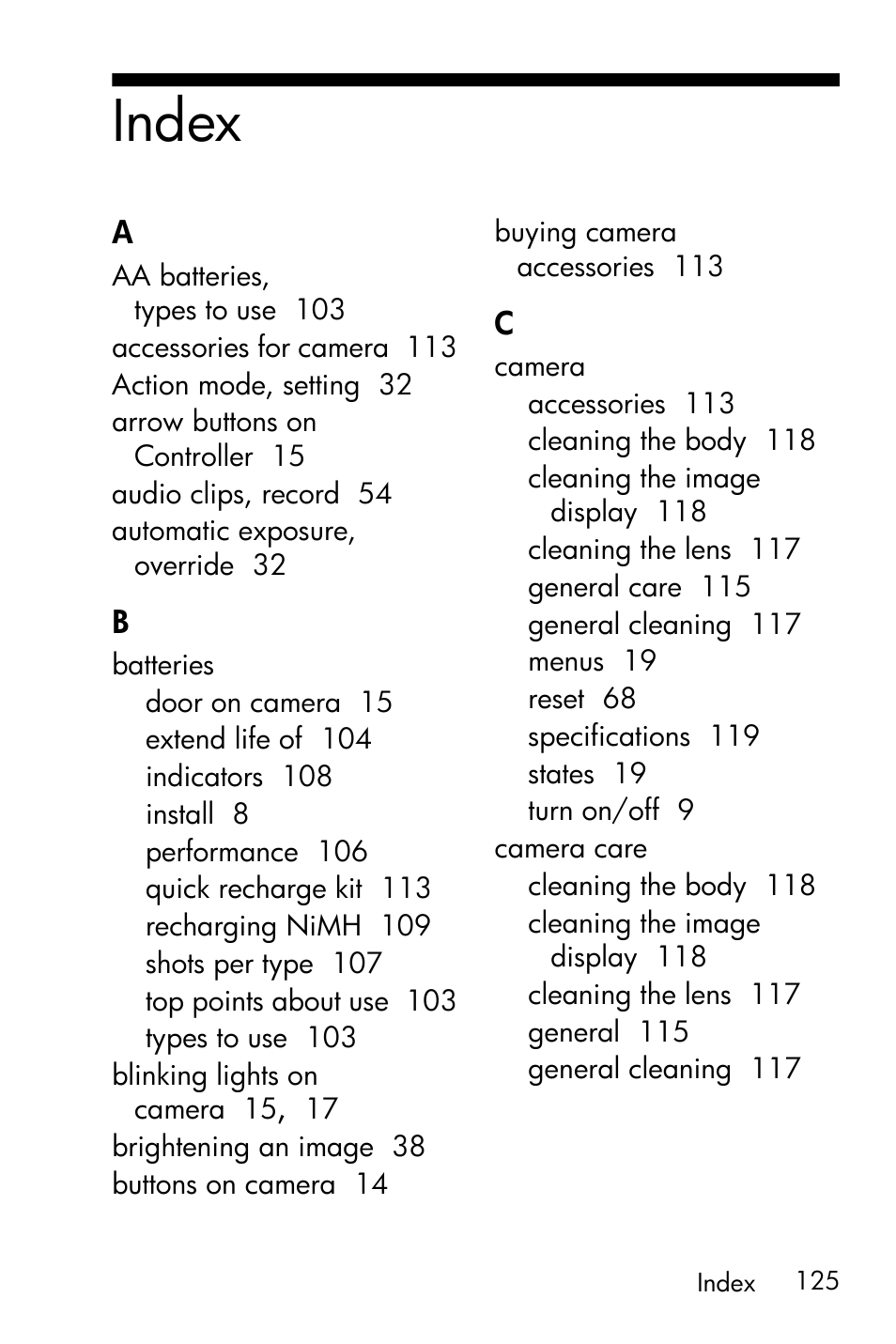 Index | HP Photosmart E327 User Manual | Page 125 / 130