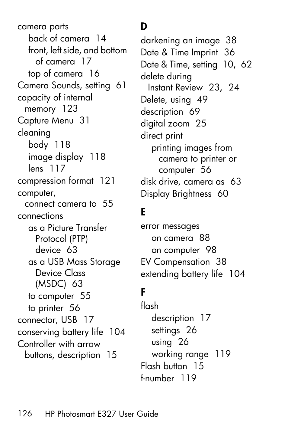 HP Photosmart E327 User Manual | Page 126 / 130