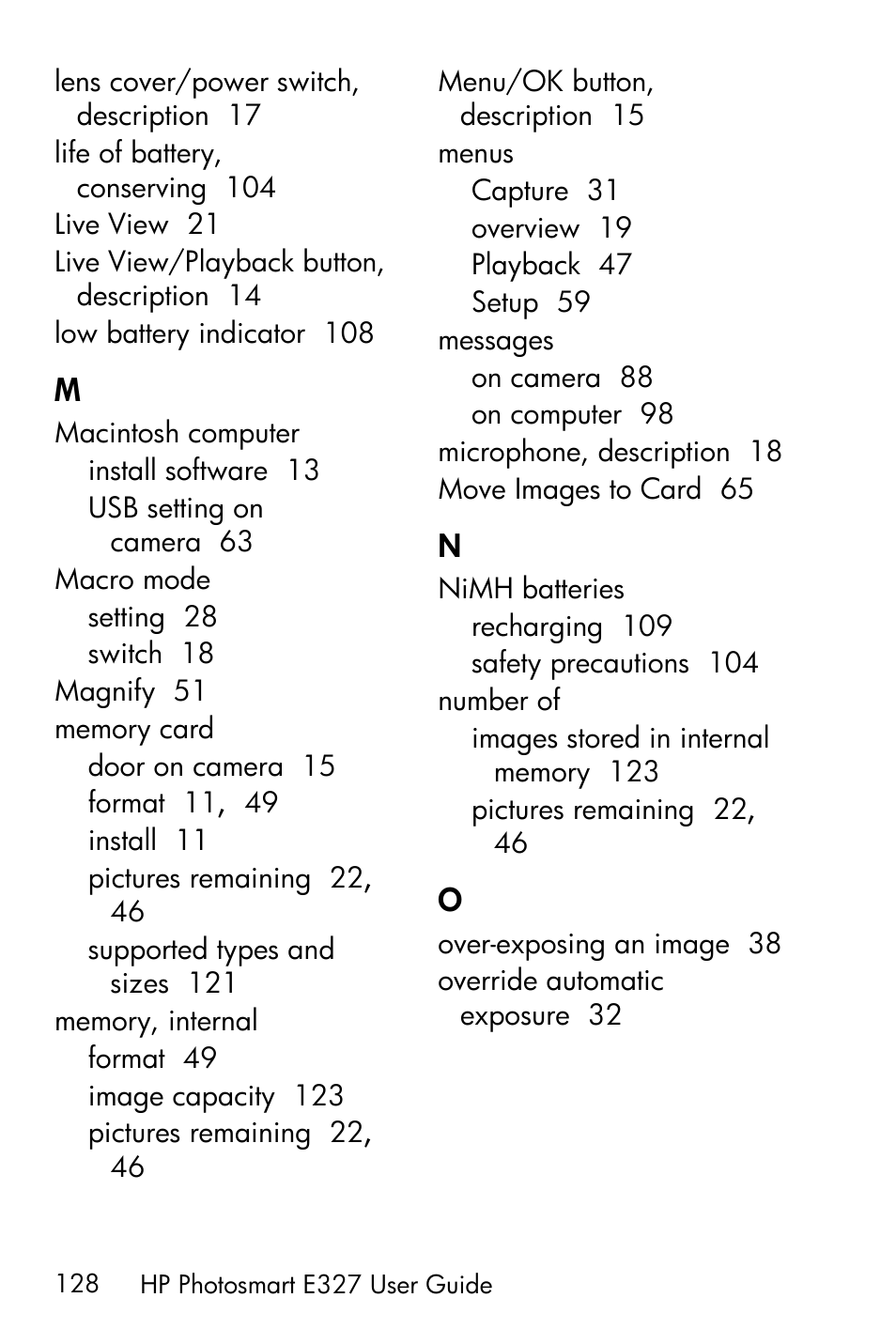 HP Photosmart E327 User Manual | Page 128 / 130