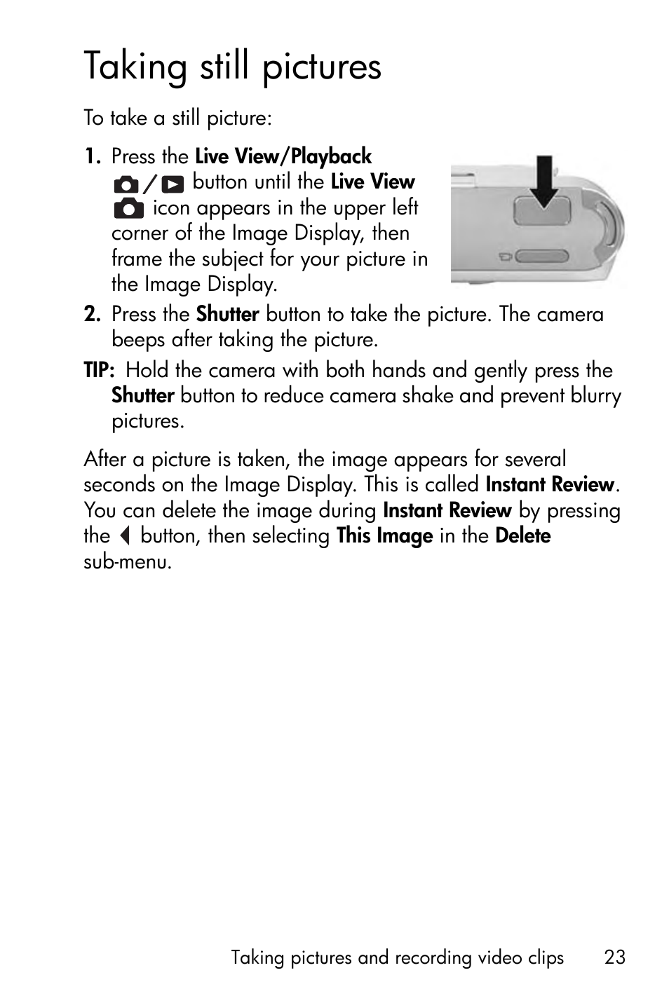 Taking still pictures | HP Photosmart E327 User Manual | Page 23 / 130