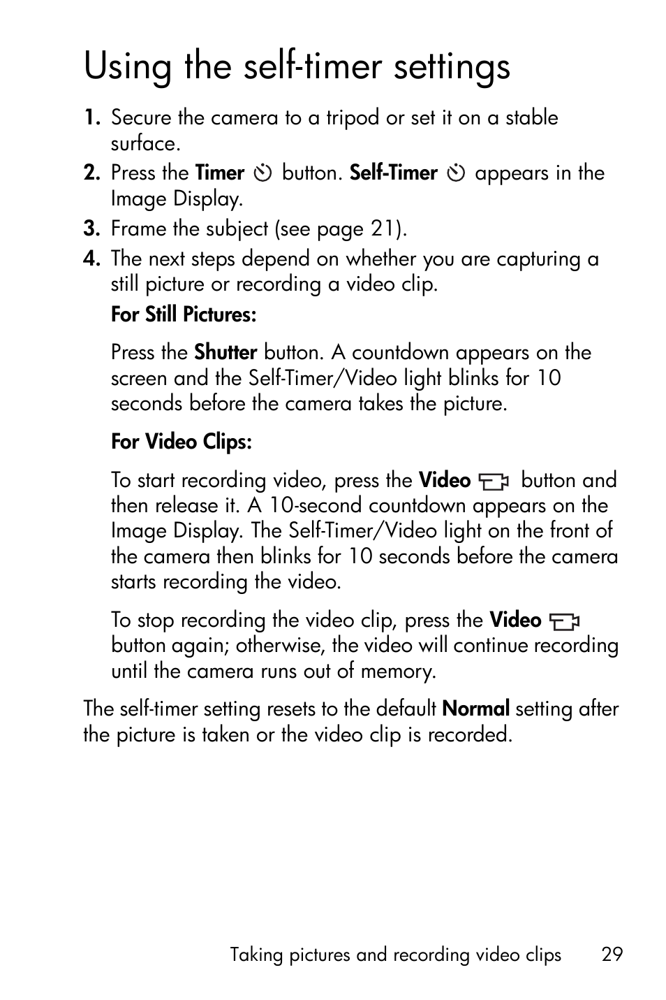 Using the self-timer settings | HP Photosmart E327 User Manual | Page 29 / 130