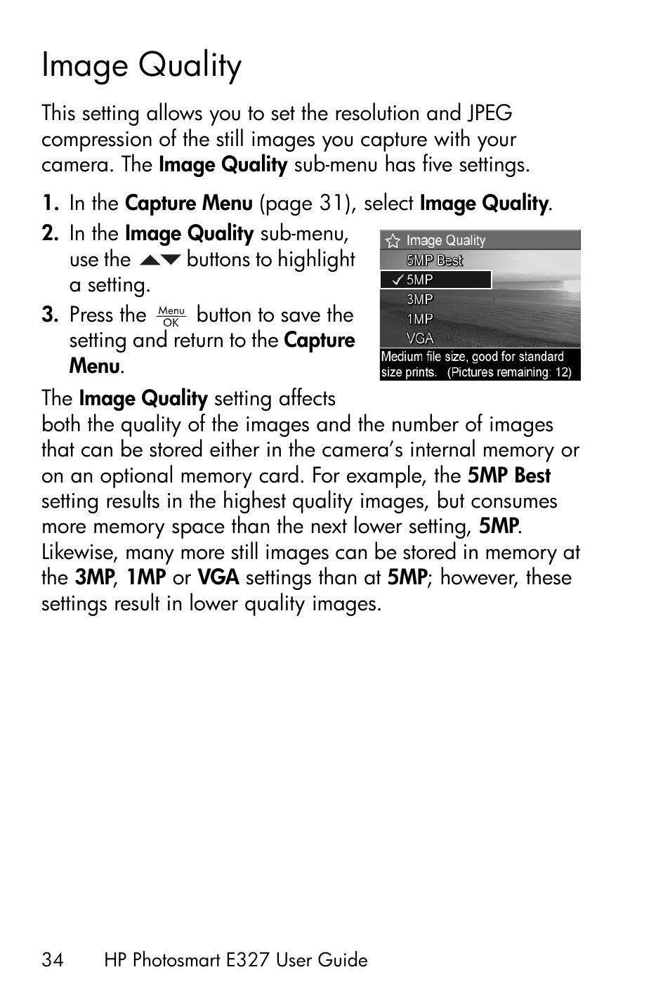 Image quality | HP Photosmart E327 User Manual | Page 34 / 130
