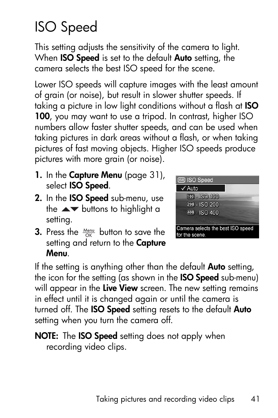 Iso speed | HP Photosmart E327 User Manual | Page 41 / 130
