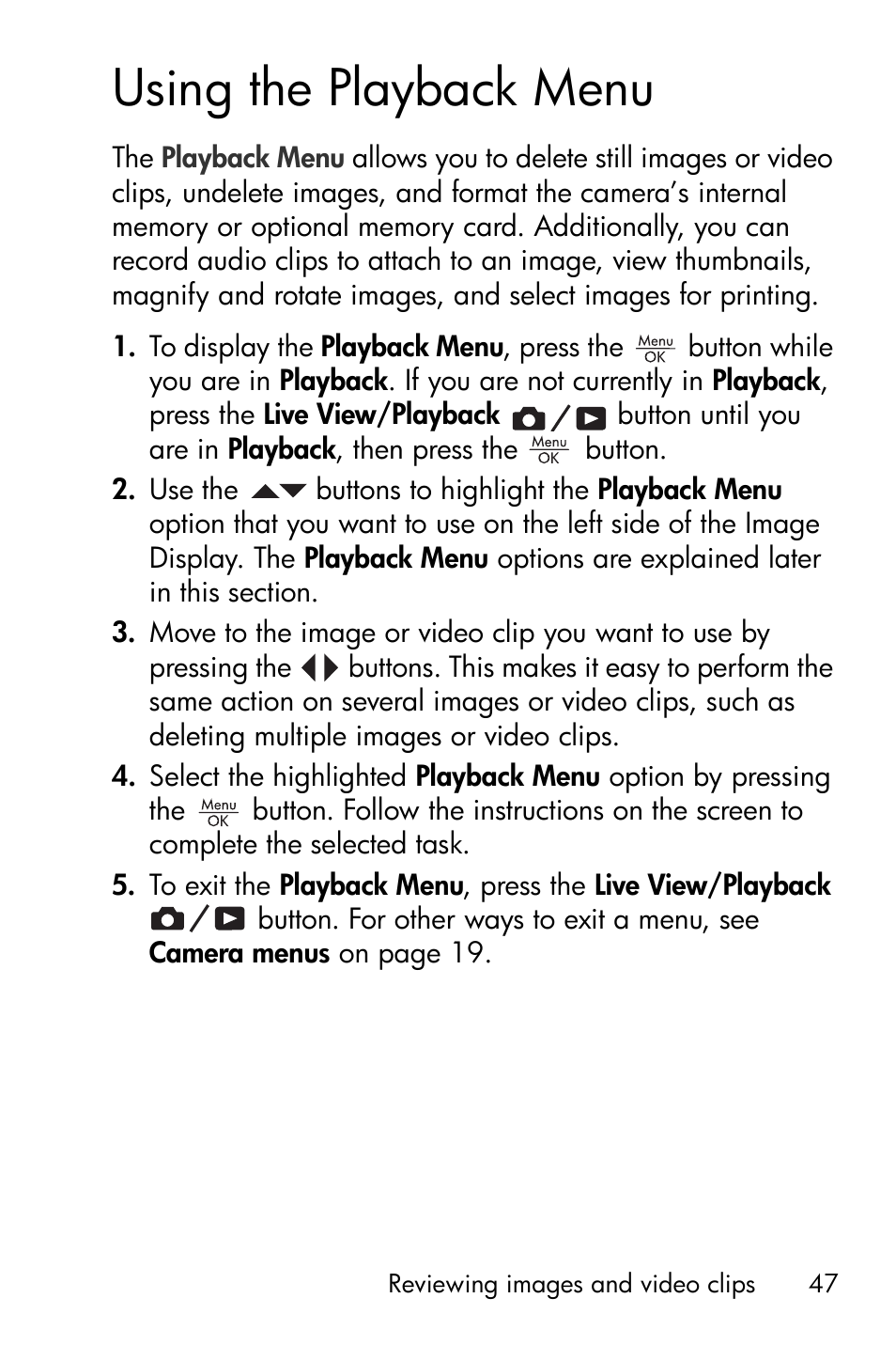 Using the playback menu, Using the playback menu on | HP Photosmart E327 User Manual | Page 47 / 130