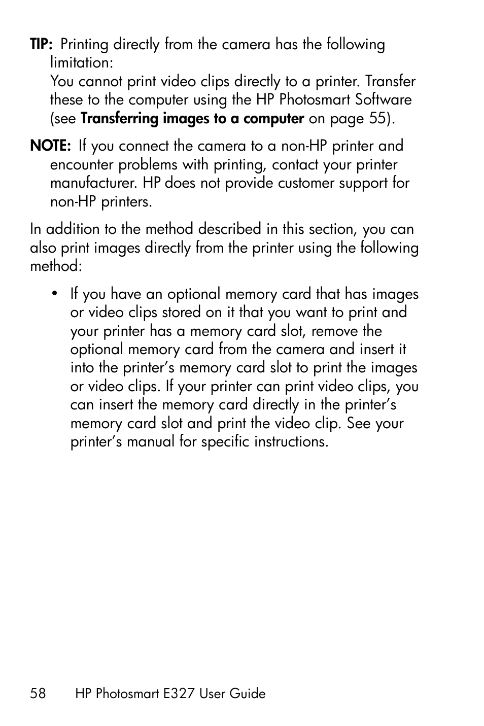 HP Photosmart E327 User Manual | Page 58 / 130