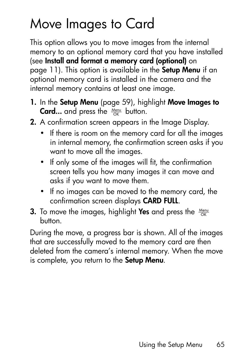Move images to card | HP Photosmart E327 User Manual | Page 65 / 130